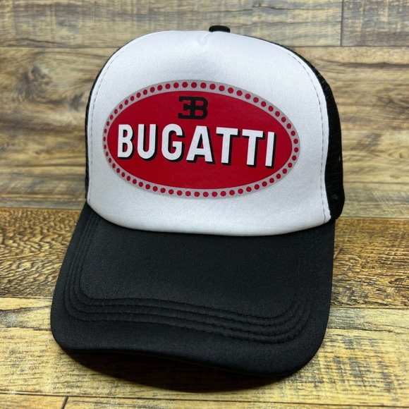 Bugatti Mens Trucker Hat Black Snapback Luxury Automobile Retro Logo Ball Cap